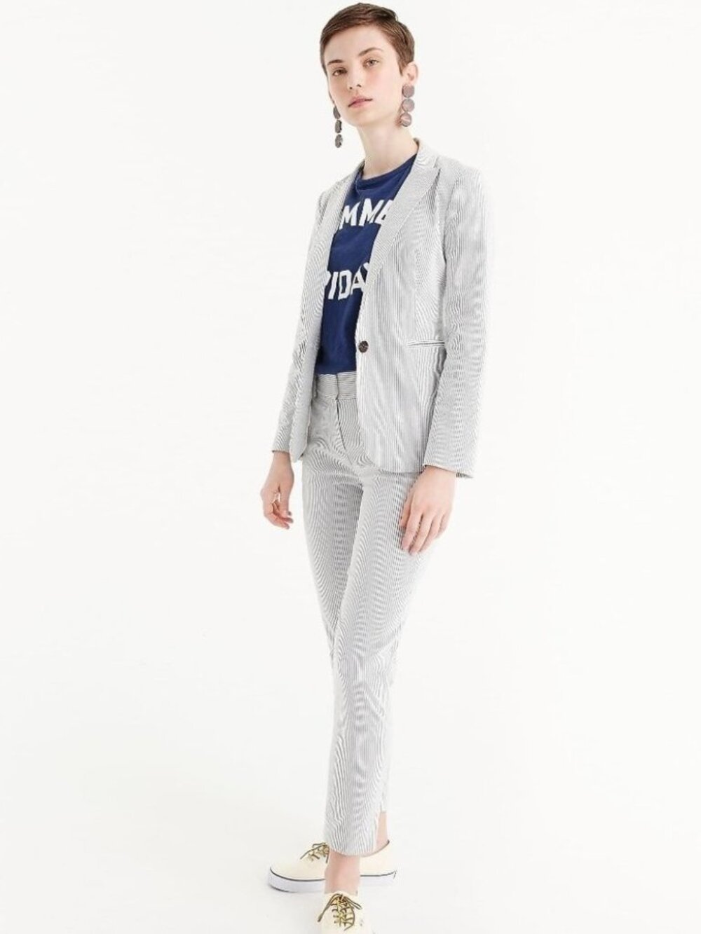 NWT J.Crew Parke Blazer Cameron Pant Suit in Blue White Stripe Seersucker 8